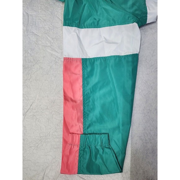 CSG 80s Retro Quarter Zip Pullover hooded Windbreaker Aqua/Pink Men's Size L - Picture 3 of 16